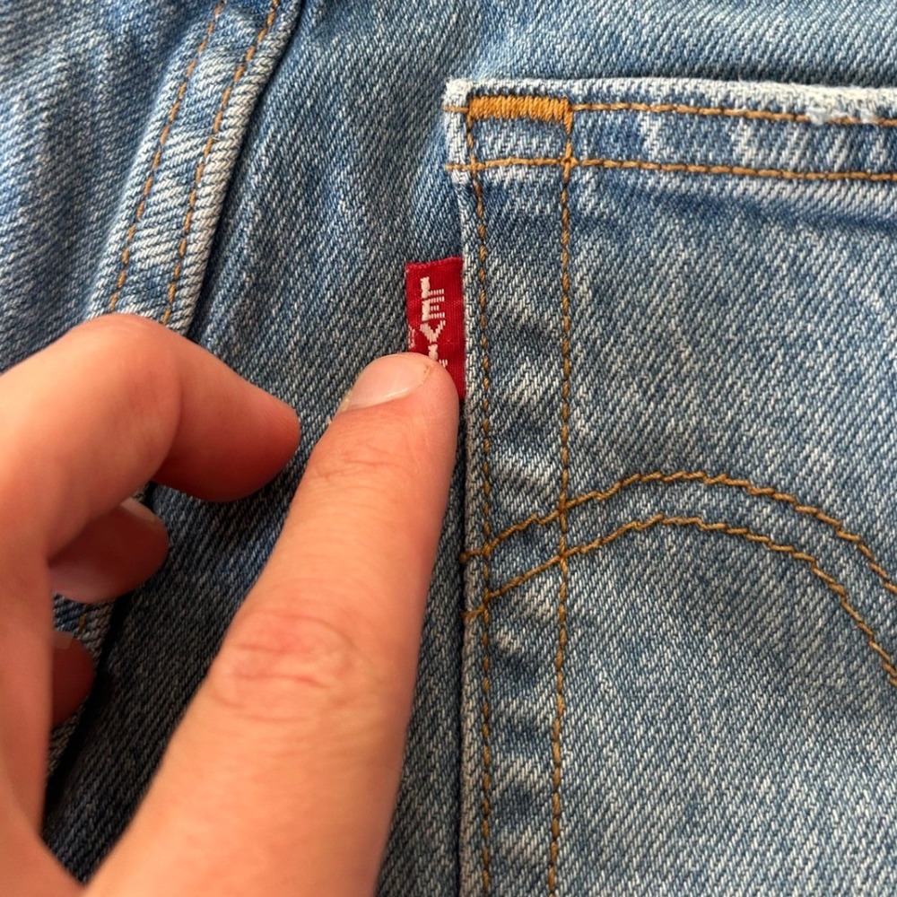 Levis Premium Ribcage Shorts 26 Blue Denim High Rise Be Happy Embroidered Short - Picture 8 of 9